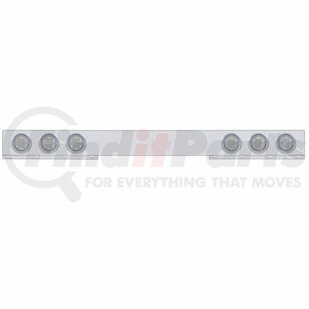 61739 by UNITED PACIFIC - Light Bar - Rear, One-Piece, Stainless Steel, Reflector/Stop/Turn/Tail Light, Red LED, Clear Lens, with Chrome Bezels and Visors, 7 LED Per Light