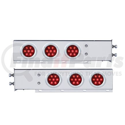 61762 by UNITED PACIFIC - Light Bar - Rear, Spring-Loaded, w/ 6× 4" 7-LED Red Lights & Bezels, 2.5" Bolt Pattern