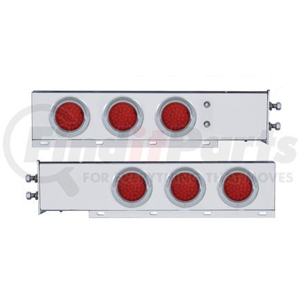 61804 by UNITED PACIFIC - Light Bar - Stainless Steel, Spring Loaded, 2" Bolt Pattern, with 6 x 36 LED 4" Lights, Red LED/Lens, with Visor