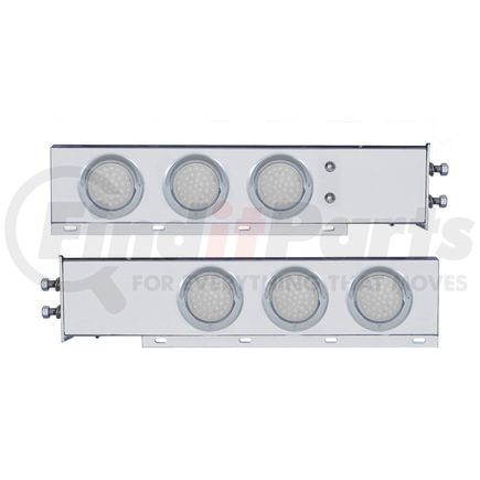 61805 by UNITED PACIFIC - Light Bar - Stainless Steel, Spring Loaded, 2" Bolt Pattern, with 6 x 36 LED 4" Lights, Red LED/Clear Lens, with Visor