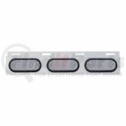 63711 by UNITED PACIFIC - Mud Flap Hanger - Mud Flap Plate, Top, Stainless, with Three 19 LED 6" Oval Lights & Grommets, Red LED/Clear Lens