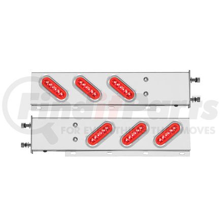63784 by UNITED PACIFIC - Light Bar - Rear, "Glo" Light, Stainless Steel, Spring Loaded, with 3.75" Bolt Pattern, Stop/Turn/Tail Light, Red LED and Lens, with Chrome Bezels and Visors, 22 LED Per Light