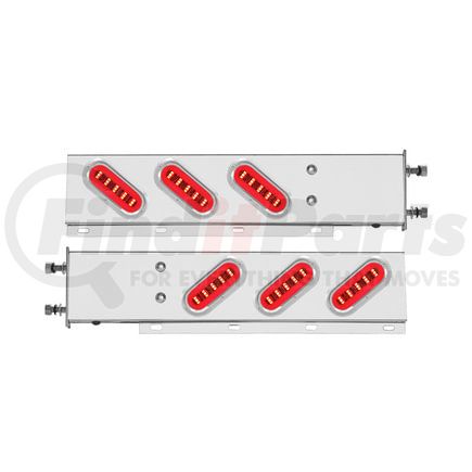 63785 by UNITED PACIFIC - Light Bar - Rear, "Glo" Light, Stainless Steel, Spring Loaded, with 3.75" Bolt Pattern, Stop/Turn/Tail Light, Red LED, Clear Lens, with Chrome Bezels and Visors, 22 LED Per Light