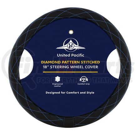 70119 by UNITED PACIFIC - Accessory Steering Wheel Cover, 18", Black Diamond Stitched Leather, Blue