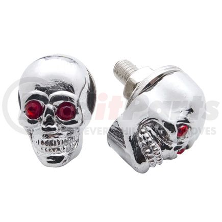 70315 by UNITED PACIFIC - License Plate Mounting Hardware - License Plate Fastener, Chrome, Skull, with Jewel Eyes