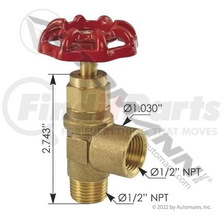 Automann 177.423DD Air Brake Valve Air Brake Shutoff Valve - 1/2in M NPT X 1/2in F NPT