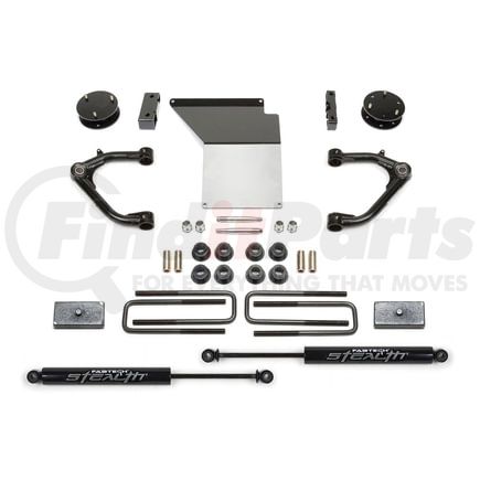 K1062M by FABTECH - Uniball Control Arm Lift System; w/Stealth Monotube Shocks; 4 in. Lift; Incl. Uniball Upper Control Arms; Differential Drop Brackets; Differential Skid Plate; Block/U-Bolts;
