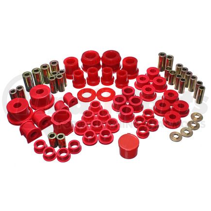 11.18104R by ENERGY SUSPENSION - Hyper-Flex System; Red; 14 pc.; Incl. Track Arm Bushings/Radius/Strut Arm Bushings/C-Bushings;