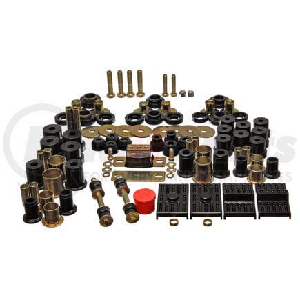 318116G by ENERGY SUSPENSION - Hyper-Flex System; Black; Incl. F Cntl. Arm Bush.;R Leaf Spr. Bush.;R Spr.Leaf Pads; F End Link Set; Body Mt. Set; Trans. Mt.;Ball Joint/Tie Rod End Boots; Perf. Polyurethane;