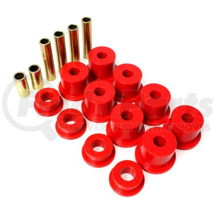 42121R by ENERGY SUSPENSION - Leaf Spring Bushing Set; Red; Front; Complete Spring And Shackle Set; w/2 in. Eye ID Spring; Performance Polyurethane;
