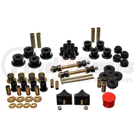 518104G by ENERGY SUSPENSION - Hyper-Flex System; Black; Incl. F/Upr Cntl. Arm Bush.; F 28mm/R 15mm Sway Bar Bush.; F Strut Rod Bush. F End Link Set; Lower Cntl. Arm Bump Stop; R Left Spr. Bush.; Tie Rod Boot;