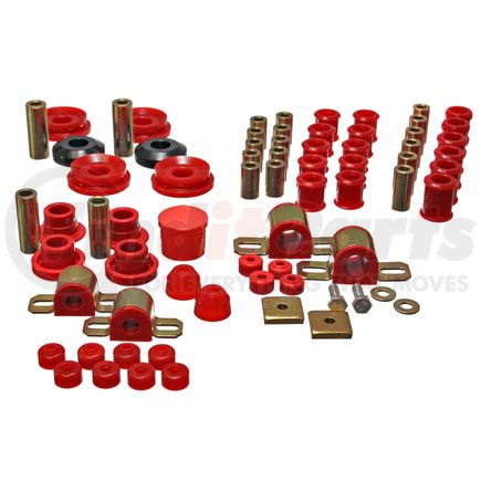 7-18107R by ENERGY SUSPENSION - Hyper-Flex System; Red; Incl. 27mm Front And 16mm Rear Sway Bar Bushings; Rear Control Arm Bushings; Performance Polyurethane;