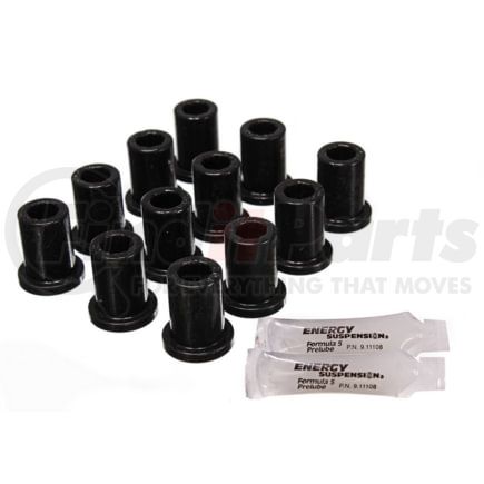 82105G by ENERGY SUSPENSION - Leaf Spring Bushing Set; Black; Front/Rear; Incl. Complete Shackle Set; Performance Polyurethane;