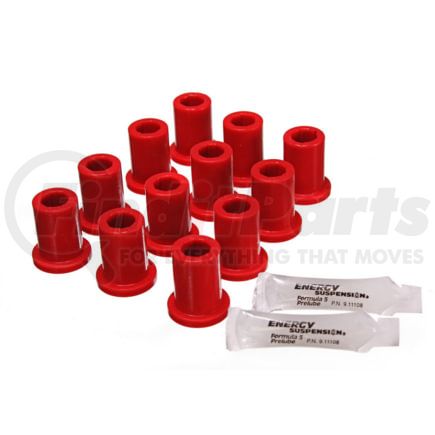 8-2105R by ENERGY SUSPENSION - Leaf Spring Bushing Set; Red; Front/Rear; Incl. Complete Shackle Set; Performance Polyurethane;