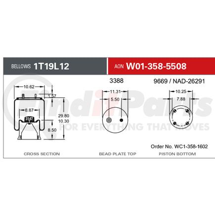 Firestone W013585508 Suspension Air Spring Kit Airide Air Spring Reversible Sleeve 1T19L-12