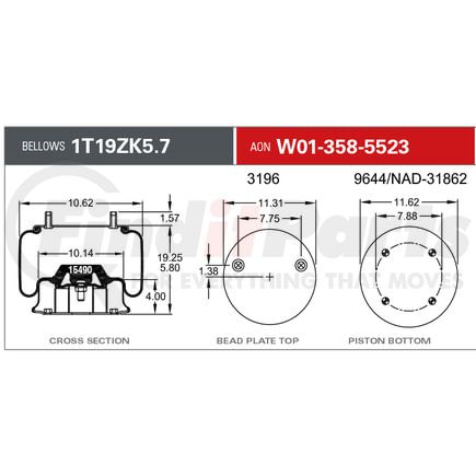 W013585523 by FIRESTONE - Airide Air Spring Reversible Sleeve 1T19ZK-5.7