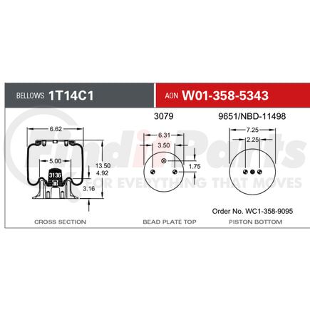 Firestone W013585343 Suspension Air Spring Kit Airide Air Spring Reversible Sleeve 1T14C-1