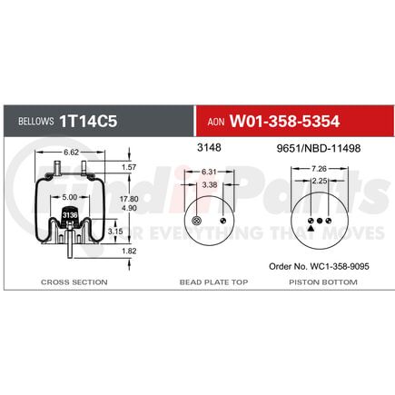 Firestone W013585354 Airide Air Spring Reversible Sleeve 1T14C-5