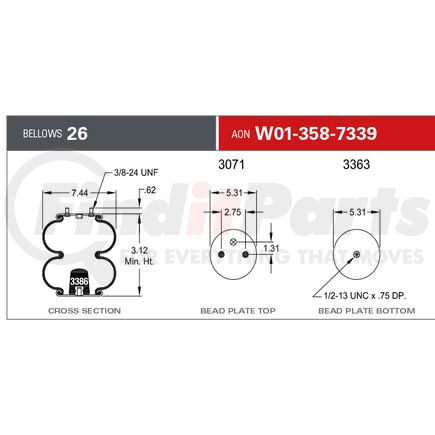 Firestone W013587339 Airide Air Spring Double Convoluted 26C