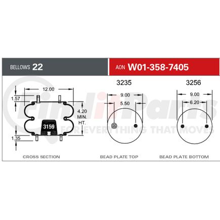 Firestone W013587405 Suspension Air Spring Kit Airide Air Spring Double Convoluted 22
