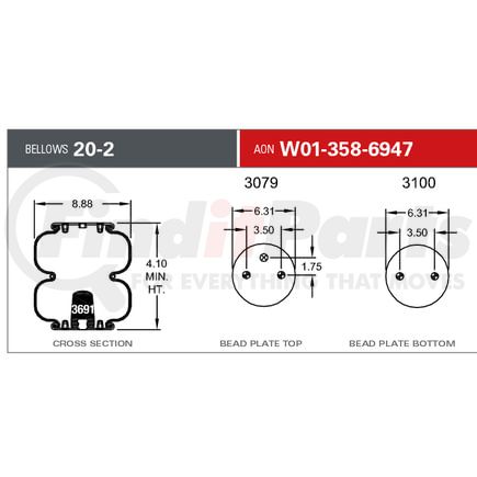 Firestone W013586947 Suspension Air Spring Kit Airide Air Spring Double Convoluted 20-2