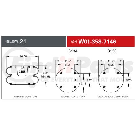 W013587146 by FIRESTONE - Airide Air Spring Double Convoluted 21