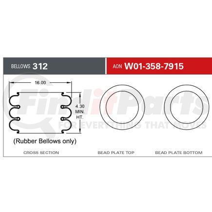 Firestone W013587915 Suspension Air Spring Kit Air Spring Triple Convoluted 312