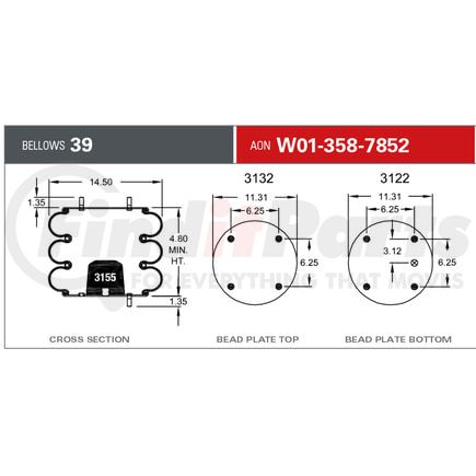 Firestone W013587852 Suspension Air Spring Kit Air Spring Triple Convoluted 39