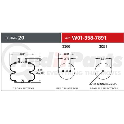 Firestone W013587891 Suspension Air Spring Kit Airide Air Spring Double Convoluted 20F