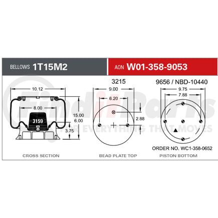 Firestone W013589053 Suspension Air Spring Kit Airide Air Spring Reversible Sleeve 1T15M-2