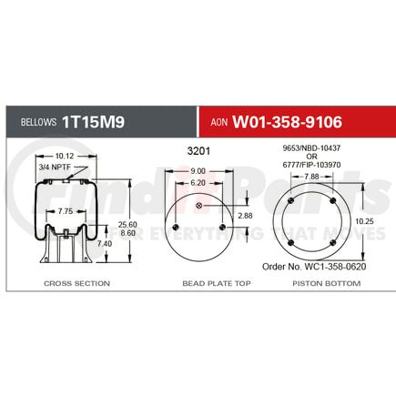 Firestone W013589106 Suspension Air Spring Kit 1T15M9 AIR SPRING