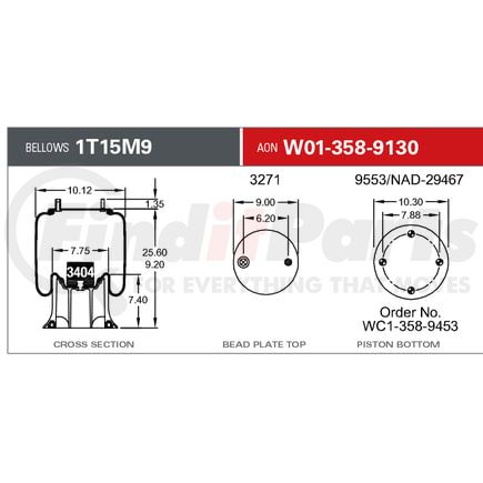 Firestone W013589130 Suspension Air Spring Kit Airide Air Spring Reversible Sleeve 1T15M-9