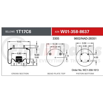 Firestone W013588637 Suspension Air Spring Kit Airide Air Spring Reversible Sleeve 1T17C-6