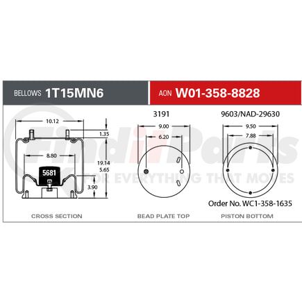 Firestone W013588828 Suspension Air Spring Kit Airide Air Spring - Bus Reversible Sleeve 1T15MN-6