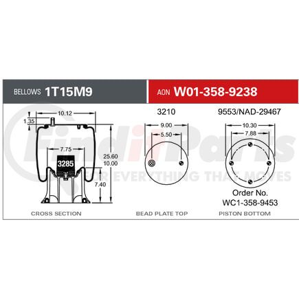 W013589238 by FIRESTONE - Airide Air Spring Reversible Sleeve 1T15M-9