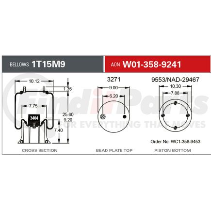 Firestone W013589241 Suspension Air Spring Kit Airide Air Spring Reversible Sleeve 1T15M-9