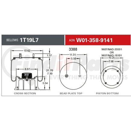 Firestone W013589141 Suspension Air Spring Kit Airide Air Spring Reversible Sleeve 1T19L-7