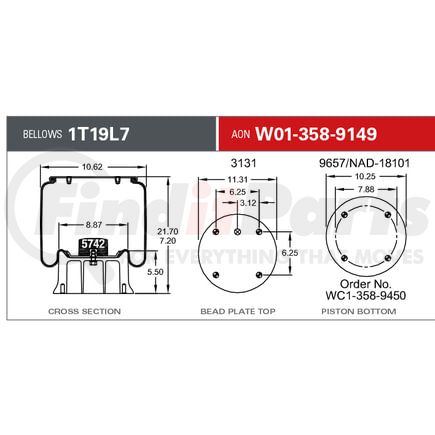 W013589149 by FIRESTONE - Airide Air Spring Reversible Sleeve 1T19L-7