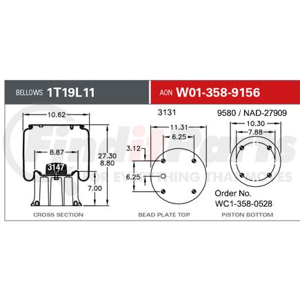 Firestone W013589156 Suspension Air Spring Kit Airide Air Spring Reversible Sleeve 1T19F-11