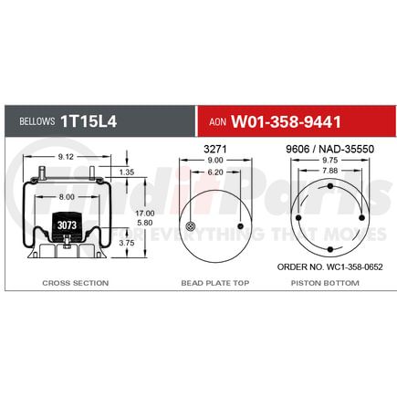 W013589441 by FIRESTONE - Airide Air Spring - Bus Reversible Sleeve 1T15L-4