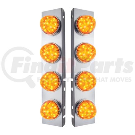 United Pacific 31974 Light Bar SS Front Air Cleaner Bracket w/ 8X 17 LED Watermelon Lights and SS Bezels, Amber