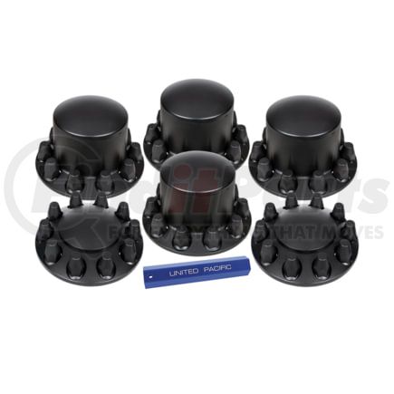 United Pacific 10354 Axle Hub Cover Kit Axle Cover Combo Kit - Dome, Matte Black Finish, ABS Plastic, for Heavy-Duty