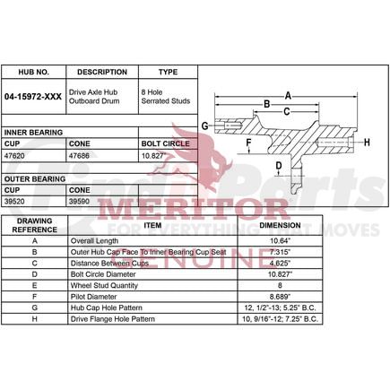 Meritor 0415972002 Hub Assembly Hub Assembly, Hub + Studs only