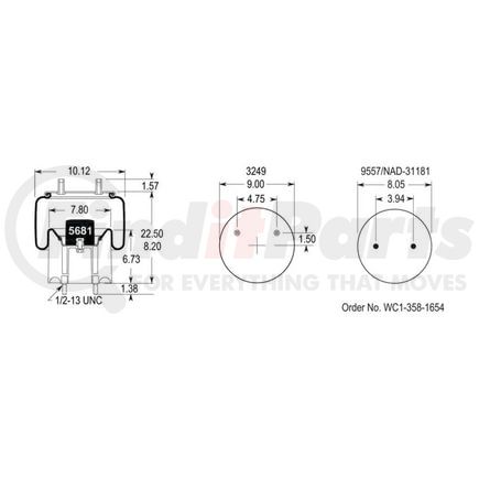 Firestone W013586262 Suspension Air Spring Kit Airide Air Spring Reversible Sleeve 1T15MPW-7