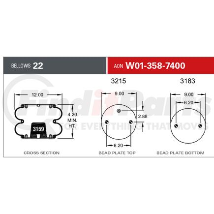 Firestone W013587400 Airide Air Spring Double Convoluted 22