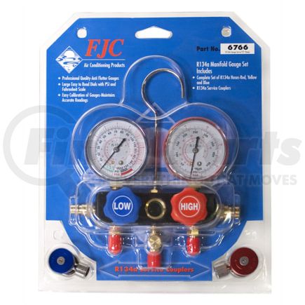 FJC, Inc. 6766P Manifold Pressure Gauge R-134a Aluminum Block Manifold Gauge Set with 72-Inch Hoses and Manual Couplers