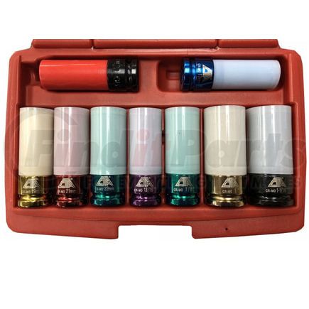 CTA Tools 7800 Socket 9-Piece 1/2" Drive Color-Coded Thin Wall Wheel Protector Impact Socket Set with Magnet Inserts