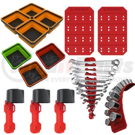 E-Z Red ORGBNDL Magnetic Tool Holder 7-Piece Complete Multi Category Magnetic Toolbox Trays and Organizers Bundle