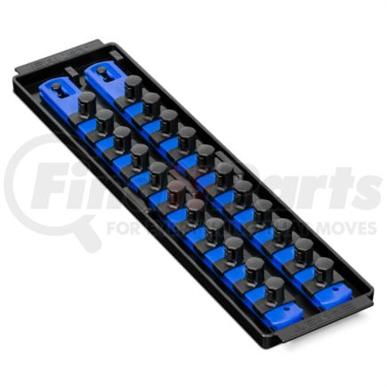 Ernst 8497 Drive Socket Storage Rail 22-Piece 1/2 In. Drive Blue Impact Resistant Benchtop Universal Socket Tray Organizer