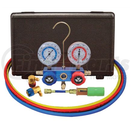 Mastercool 89660-UV Manifold Pressure Gauge 2-Way Aluminum Manifold Gauge Set with Mini Dye Injector for R134a Systems